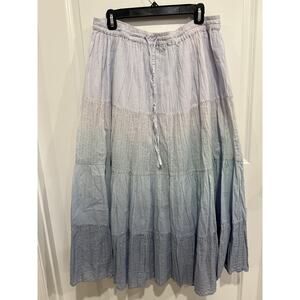 Mira light blue fairy cottagecore tiered maxi skirt with gold vertical stripes